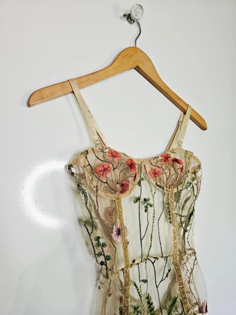 Beautiful Sheer Floral Embroidered Teddy Lingerie Small
